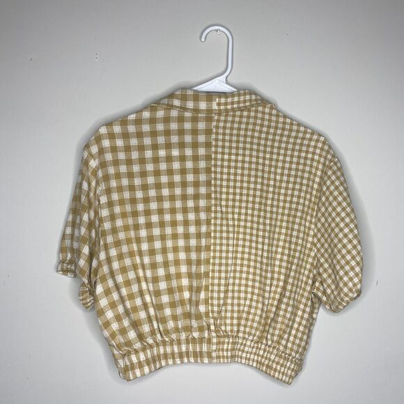 Promesa Women Carefree Gingham Top Large Cropped Button Up Patchwork Cottagecore - Picture 7 of 9